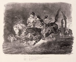 सब्त की रात, 1828 के माध्यम से फॉस्ट और मेफिस्टोफेल्स गैलपिंग द्वारा फर्डिनेंड विक्टर यूजीन डेलाक्रोइक्स