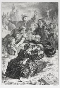 हेमलेट: ओफेलिया की कब्र में हेमलेट और लैर्टेस, 1843। द्वारा फर्डिनेंड विक्टर यूजीन डेलाक्रोइक्स