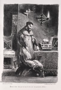 फ़ॉस्ट के लिए चित्र: उनके ड्रेसिंग-रूम में आघात, 1828। द्वारा फर्डिनेंड विक्टर यूजीन डेलाक्रोइक्स