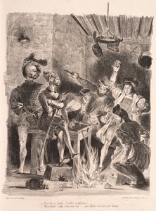 फ़ॉस्ट के लिए चित्र: छात्रों के मधुशाला में मेफिस्टोफ़ेलस, 1828। द्वारा फर्डिनेंड विक्टर यूजीन डेलाक्रोइक्स
