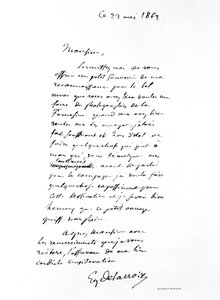 यूजीन डेलाक्रोइक्स, फ्रेंच रोमांटिक कलाकार, 1863 द्वारा हस्ताक्षरित पत्र द्वारा फर्डिनेंड विक्टर यूजीन डेलाक्रोइक्स