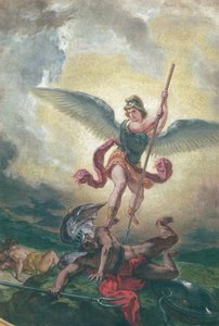 सेंट माइकल ने ड्रैगन, डिटेल, चैपल डेस सेंट्स-एंग्स 1849-1861 (प्लास्टर पर तेल और मोम) से लड़ते हुए