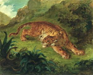 टाइगर एंड स्नेक, 1858 (तेल ऑन पेपर ऑन पैनल)