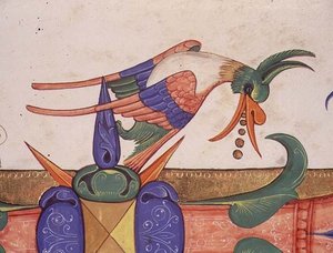 मिसाल 515 f.72v शानदार पक्षी, 1449 (वेल्लम) से पहले निष्पादित एक गाना बजानेवालों की किताब से एक ऐतिहासिक प्रारंभिक 'एल' से सजावट का विवरण (56719 का विवरण)