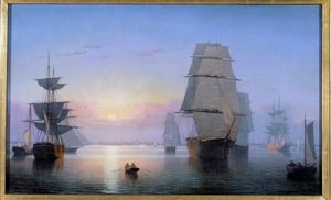 1850 में सूर्यास्त में बोस्टन हार्बर पेंटिंग फ़िट्ज़ ह्यूग लेन (1804-1865) 1850 निजी संग्रह द्वारा फिट्ज हेनरी लेन