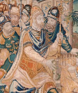 फ्लेमिश टेपेस्ट्री। अलेक्जेंडर को एक मुकुट भेंट किया जाता है। औडेनार्डे का एटलियर। 384x316 सेमी। इनव (83024)-5 / 00009। 17वीं शताब्दी। द्वारा फ्लेमिश स्कूल