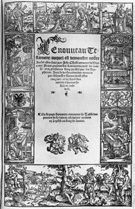 1531 में एंटवर्प में प्रकाशित जैक्स लेफेवेरे डीएटापल्स (1450 -1537) द्वारा एक फ्रांसीसी अनुवाद का नया नियम शीर्षक द्वारा फ्लेमिश स्कूल
