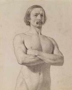 अकादमिक नग्न अध्ययन, मूंछों और हथियारों के साथ आधा-लंबाई, 1849