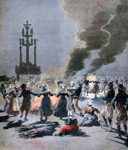 1893 में ब्रिटनी में ग्रीष्मकालीन संक्रांति मनाने के लिए बॉनफ़ायर जलाई गई द्वारा Fortuné Méaulle