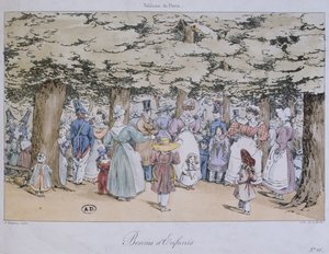 सी। मोट्टे, 1827 द्वारा उत्कीर्ण झांकी डे पेरिस श्रृंखला के पार्क में बच्चे और नन्हें द्वारा फॉर्च्यून डेलार्यू