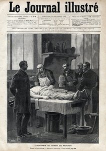 1892 में बैरन जैक्स डी रीनाच (1840-1892) की शव परीक्षा - 1892 के "द इलस्ट्रस जर्नल" में मेउल द्वारा उत्कीर्णन