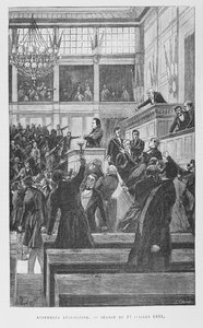 17 जुलाई 1851 को संविधान संशोधन पर भाषण देते हुए विधान सभा में विक्टर ह्यूगो (1802-85), सी। 1885