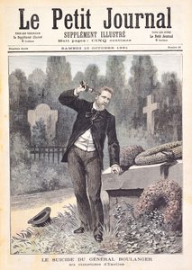 10 अक्टूबर 1891 को &39;ले पेटिट जर्नल&39; से Ixelles के कब्रिस्तान में जनरल जॉर्जेस अर्नेस्ट बूलैंगर (1837-91) की आत्महत्या