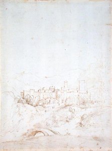 एक इटालियन हिल टाउन (रेक्टो) (कागज पर कलम, भूरी और काली स्याही) (कविता के लिए 152661 देखें) द्वारा फ्रा बार्टोलोमो