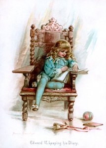 एडवर्ड VI, अपनी डायरी, 1897 को रखते हुए।