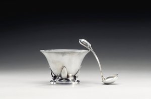 कटोरा और चम्मच, c.1910 (चांदी) द्वारा फ्रांसिस मैकबेथ गेनर