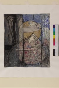 सूर्य के पीछे खड़ी महिला, c.1912-15 (कागज पर पेंसिल और पानी के रंग का)