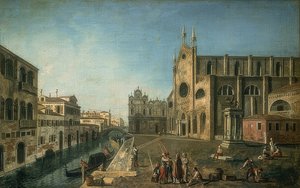 चर्च के साथ वेनिस का दृश्य Santi Giovanni e Paolo। लगभग 1735.-1740