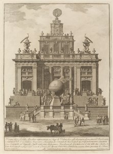 चीन महोत्सव, 1785 के लिए हवाई गुब्बारे के साथ प्रसन्नता का स्थान। द्वारा फ्रांसेस्को बारबज़ा