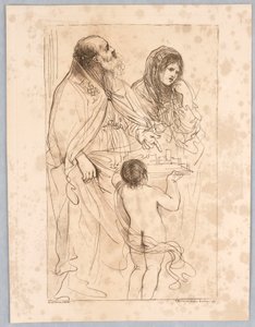 गुएर्सिनो के चित्र के बाद अन्य आकृतियों के साथ एक मॉडल शहर की ओर इशारा करते हुए एक बिशप संत द्वारा फ्रांसेस्को बार्टोलोजी