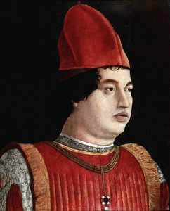 1490 बर्गामो के आसपास फ्रांसेस्को बोन्सिग्नोरी (1455-1519) द्वारा जियानफ्रांसेस्को गोंजागा II (15 वीं शताब्दी) (जीन फ्रेंकोइस गोंजाग) मार्क्विस ऑफ मंटुआ पेंटिंग का पोर्ट्रेट। गैलेरिया डेल'एकेडेमिया कैरारा