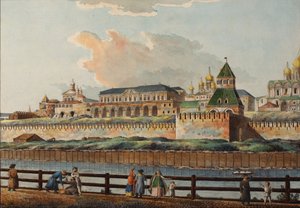 मोसक्वा नदी से शीतकालीन क्रेमलिन पैलेस का दृश्य, 1780 द्वारा फ्रांसेस्को कैम्पोरेसी