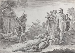 बच्चनल्स एंड हिस्ट्रीज़, 1744 से पैन के हरम के पास नौ आंकड़े। द्वारा फ्रांसेस्को फोंटेबेसो