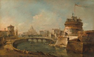 Castel Sant'Angelo, रोम का काल्पनिक दृश्य, c. 1785. द्वारा फ्रांसेस्को गार्डी