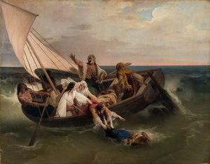 ग्रीक भगोड़ों के साथ नाव, 1834। द्वारा फ्रांसेस्को हेज़