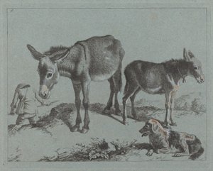 गधा अपने बछड़े, एक कुत्ते और एक किसान आदमी के साथ, 17621763। द्वारा फ्रांसेस्को लंदनियो