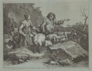 1765 के बाद एक बोरी और दो चरवाहों के साथ किसान आदमी। द्वारा फ्रांसेस्को लंदनियो
