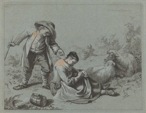 एक टहनी के साथ एक सोती हुई लड़की को छेड़ता किसान, 1763।