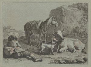 एक बोरी के साथ रेक्लाइनिंग शेफर्ड, c. 1763. द्वारा फ्रांसेस्को लंदनियो