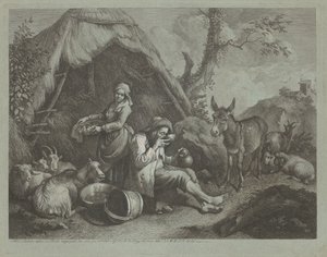 अंडे की टोकरी के साथ बैठा बूढ़ा आदमी और औरत, 17591782। द्वारा फ्रांसेस्को लंदनियो