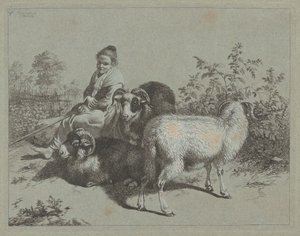 1762 में तीन मेढ़ों के साथ बैठा चरवाहा। द्वारा फ्रांसेस्को लंदनियो