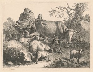 1776 के बाद चरवाहा एक केप पहने एक झुंड चला रहा है। द्वारा फ्रांसेस्को लंदनियो
