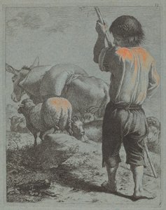गदहे, भेड़ और बकरी के साथ चरवाहा, 1759। द्वारा फ्रांसेस्को लंदनियो