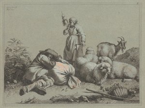 स्लीपिंग पीजेंट एंड स्टैंडिंग स्पिनर, 1763। द्वारा फ्रांसेस्को लंदनियो