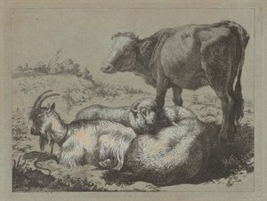 स्थायी बैल, दो भेड़ और एक बकरी, सी। 1762. द्वारा फ्रांसेस्को लंदनियो