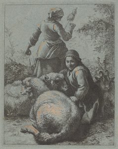 महिला स्पिनर और झुंड के साथ एक चरवाहा, 17581759। द्वारा फ्रांसेस्को लंदनियो