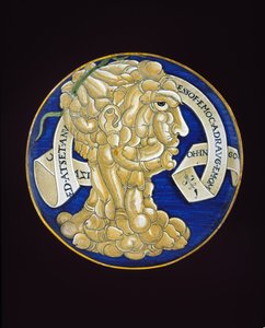 लिंग के एक मिश्रित सिर के साथ डिश, c.1536 (टिन-चमकता हुआ मिट्टी के बरतन, maiolica)
