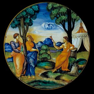 फ्रांसेस्को ज़ांटो एवेली (1530/1540 के आसपास सक्रिय) द्वारा बनाई गई फ़ाइनेस डिश, परनासस का प्रतिनिधित्व करती है। अर्बिनो में समझें। 1530. पेरिस, लौवर संग्रहालय