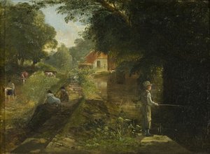 बॉय फिशिंग, स्टेपलटन, सी। 1822-23 (पैनल पर रखे कार्ड पर तेल) द्वारा फ्रांसिस डेनबी