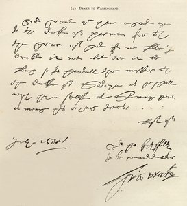सर फ्रांसिस ड्रेक से सर फ्रांसिस वालसिंघम का पत्र 29 जुलाई 1588 को हस्ताक्षरित, &39;आराम का समय&39;, 1888 में प्रकाशित (कागज पर स्याही) द्वारा फ्रांसिस ड्रेक