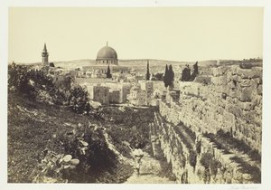 शहर की दीवार और उमर की मस्जिद, यरूशलेम, 1857। द्वारा फ्रांसिस फ्रिथ