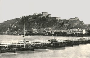 राइन, जर्मनी, 1895 में एहरनब्रिटस्टीन का किला।