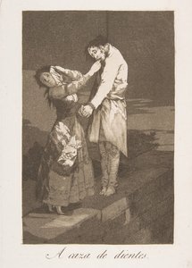 लॉस कैप्रिचोस से प्लेट 12: दांतों के शिकार के लिए एक काज़ा डे डिएन्टेस।, 1799। द्वारा फ़्रांसिस्को डी गोया