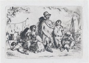 प्लेट 2: रीति-रिवाजों की श्रृंखला और..., 1850 से सड़क पर लोगों का एक समूह, संभवतः भिखारी।