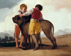 मास्टिफ़ के साथ लड़के, c.1786 (कार्डबोर्ड पर तेल) द्वारा फ़्रांसिस्को डी गोया