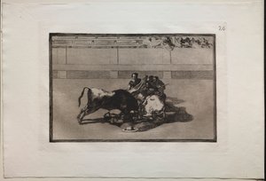 बुलफाइट्स: ए पिकडोर अनहॉर्स्ड और फॉल्स अंडर बुल, 1876। द्वारा फ़्रांसिस्को डी गोया